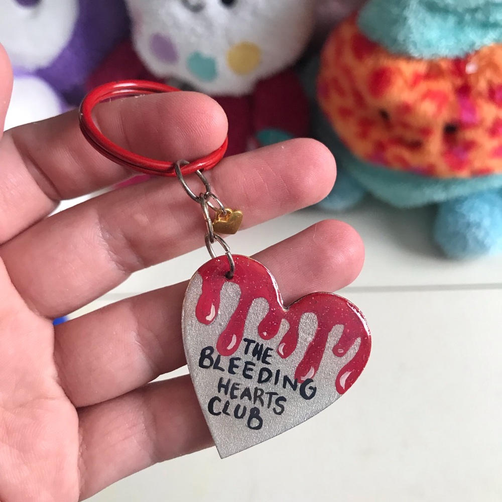 Handmade 'The Bleeding Hearts Club' Silver & Red Heart Keychain